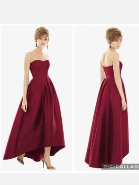 ALFRED SUNG Strapless High-Low Gown in Wine